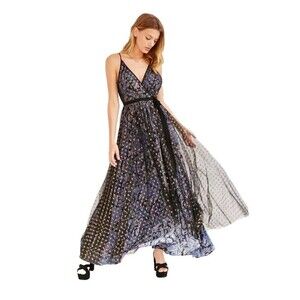 Ecote Womens Paisley Wrap Maxi Dress XS Black Stunning Cocktail Party Sleeveless